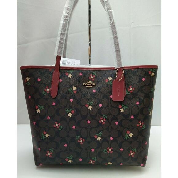 Coach City Tote Signature Canvas W/ Heart Petal Print Tote Shoulder Bag NWT $378 - Picture 1 of 11